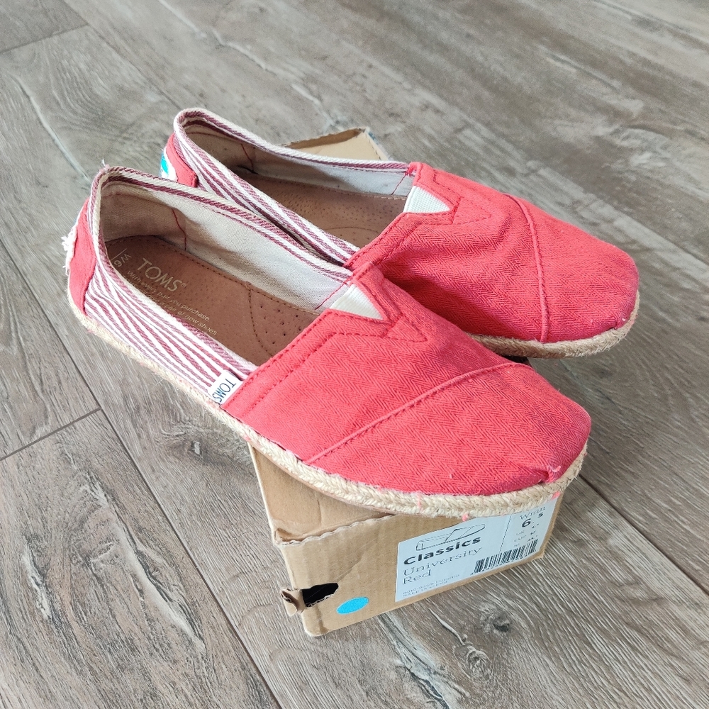 TOMS University Red Canvas Slip On Flat